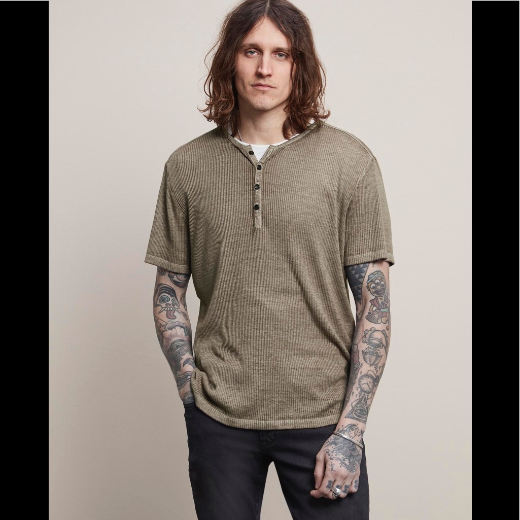 John Varvatos Collection. Slim Fit Ss Henley With Burn Out. Size Large.